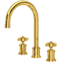 Perrin and Rowe Armstrong 1.2 GPM Widespread Bathroom Faucet With C-Spout Unlacquered Brass (Living Finish)