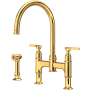 Perrin and Rowe Southbank 1.5 GPM Widespread Bridge Kitchen Faucet - Includes Side Spray English Gold