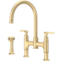 Perrin and Rowe Southbank 1.5 GPM Widespread Bridge Kitchen Faucet - Includes Side Spray Satin English Gold
