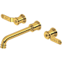 Perrin and Rowe Armstrong Wall Mounted Widespread Bathroom Faucet Trim with Lever Handles Unlacquered Brass (Living Finish)