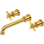 Perrin and Rowe Armstrong Wall Mounted Widespread Bathroom Faucet Trim with Cross Handles Unlacquered Brass (Living Finish)
