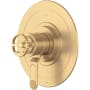Perrin and Rowe Armstrong Two Independent and One Shared Function Thermostatic Valve Trim Only with Single Wheel Handle and Integrated Diverter - Less Rough In Satin English Gold