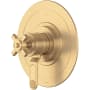 Perrin and Rowe Armstrong Two Independent and One Shared Function Thermostatic Valve Trim Only with Single Cross Handle and Integrated Diverter - Less Rough In Satin English Gold