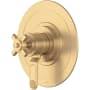 Perrin and Rowe Armstrong Two Independent Function Thermostatic Valve Trim Only with Single Cross Handle and Integrated Diverter - Less Rough In Satin English Gold
