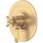 Perrin and Rowe Armstrong Three Independent, Two Shared Function Thermostatic Valve Trim Only with Single Cross Handle and Integrated Diverter - Less Rough In Satin English Gold