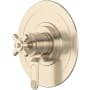 Perrin and Rowe Armstrong Three Independent, Two Shared Function Thermostatic Valve Trim Only with Single Cross Handle and Integrated Diverter - Less Rough In Satin Nickel