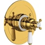 Perrin and Rowe Edwardian Two Independent Function Thermostatic Valve Trim Only with Single Lever Handle and Integrated Diverter - Less Rough In Unlacquered Brass (Living Finish)