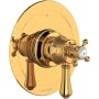 Perrin and Rowe Georgian Era Two Independent and One Shared Function Thermostatic Valve Trim Only with Single Cross / Lever Handle, Integrated Diverter, and Volume Control - Less Rough In English Gold