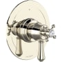 Perrin and Rowe Georgian Era Two Independent and One Shared Function Thermostatic Valve Trim Only with Single Cross / Lever Handle, Integrated Diverter, and Volume Control - Less Rough In Polished Nickel