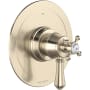 Perrin and Rowe Georgian Era Two Independent and One Shared Function Thermostatic Valve Trim Only with Single Cross / Lever Handle, Integrated Diverter, and Volume Control - Less Rough In Satin Nickel