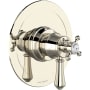 Perrin and Rowe Georgian Era Two Independent Function Thermostatic Valve Trim Only with Single Cross / Lever Handle, Integrated Diverter, and Volume Control - Less Rough In Polished Nickel