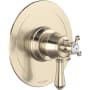 Perrin and Rowe Georgian Era Two Independent Function Thermostatic Valve Trim Only with Single Cross / Lever Handle, Integrated Diverter, and Volume Control - Less Rough In Satin Nickel