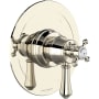 Perrin and Rowe Georgian Era Three Independent, Two Shared Function Thermostatic Valve Trim Only with Single Cross / Lever Handle, Integrated Diverter, and Volume Control - Less Rough In Polished Nickel