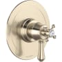 Perrin and Rowe Georgian Era Three Independent, Two Shared Function Thermostatic Valve Trim Only with Single Cross / Lever Handle, Integrated Diverter, and Volume Control - Less Rough In Satin Nickel