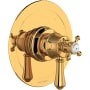 Perrin and Rowe Georgian Era Three Independent Function Thermostatic Valve Trim Only with Single Cross / Lever Handle, Integrated Diverter, and Volume Control - Less Rough In English Gold