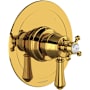 Perrin and Rowe Georgian Era Three Independent Function Thermostatic Valve Trim Only with Single Cross / Lever Handle, Integrated Diverter, and Volume Control - Less Rough In Unlacquered Brass (Living Finish)