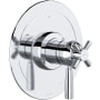 Perrin and Rowe Holborn Two Independent and One Shared Function Thermostatic Valve Trim Only with Single Cross / Lever Handle, Integrated Diverter, and Volume Control - Less Rough In Polished Chrome