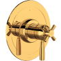 Perrin and Rowe Holborn Two Independent and One Shared Function Thermostatic Valve Trim Only with Single Cross / Lever Handle, Integrated Diverter, and Volume Control - Less Rough In English Gold