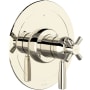 Perrin and Rowe Holborn Two Independent and One Shared Function Thermostatic Valve Trim Only with Single Cross / Lever Handle, Integrated Diverter, and Volume Control - Less Rough In Polished Nickel