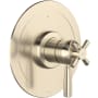 Perrin and Rowe Holborn Two Independent and One Shared Function Thermostatic Valve Trim Only with Single Cross / Lever Handle, Integrated Diverter, and Volume Control - Less Rough In Satin Nickel