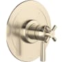 Perrin and Rowe Holborn Three Independent, Two Shared Function Thermostatic Valve Trim Only with Single Cross / Lever Handle, Integrated Diverter, and Volume Control - Less Rough In Satin Nickel