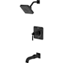 Pfister Hillstone Pressure Balance Tub/Shower with Square Multi-Function Showerhead, 9" Shower Arm & Flange Matte Black