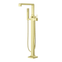 Pfister Verve Floor Mounted Tub Filler with Built-In Diverter and Hand Shower - Less Rough In and Handle Brushed Gold