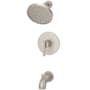 Pfister Contempra Single Handle Tub and Shower Trim Package with Single Function Rain Shower Head Brushed Nickel