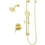 Pfister Contempra Stacked Pressure Balance Trim with Round Multi-Function Showerhead, 9" Shower Arm & Flange, With Multi-Function Hand Shower on Slidebar Brushed Gold