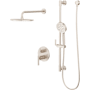 Pfister Contempra Stacked Pressure Balance Trim with 10" Rainhead, 18" Straight Shower Arm & Flange, & Hand Shower on Slidebar Brushed Nickel
