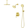 Pfister Contempra Stacked Shower Trim, 12" Ceiling Multi-Function Rainhead Showerhead and 6" Arm & Flange Brushed Gold