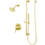 Pfister Contempra Stacked Shower Trim, Round Multi-Function Showerhead with 9" Shower Arm & Flange & Hand Shower Wand on Slidebar Kit Brushed Gold