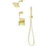 Pfister Verve Pressure Balance Shower Trim with Diverter, Square Multi-function Showerhead, 9" Shower Arm & Flange, Hand Shower Wand Drop ElbowithHook Brushed Gold