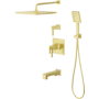Pfister Verve Therm Tub/Shower & Diverter Trim with 10" Rainhead, 18" Straight Shower Arm & Flange, Multi-function Hand Shower Drop Elbow with Hook Brushed Gold