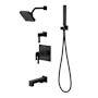Pfister Verve Therm Tub/Shower & Diverter Trim with Square Multi-function Showerhead, 9" Shower Arm & Flange, Hand Shower Wand Drop Elbow with Hook Matte Black
