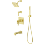 Pfister Verve Therm Tub/Shower & Diverter Trim with Square Multi-function Showerhead, 9" Shower Arm & Flange, Hand Shower Wand Drop Elbow with Hook Brushed Gold
