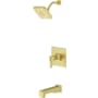 Pfister Verve Pressure Balance Tub & Shower Trim with Square Multi-Function Showerhead, 9" Shower Arm & Flange Brushed Gold