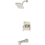 Pfister Verve Pressure Balance Tub & Shower Trim with Square Multi-Function Showerhead, 9" Shower Arm & Flange Polished Nickel