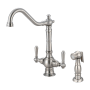Pioneer Faucets Americana 1.5 GPM Single Hole Kitchen Faucet with 8-11/16" Reach Swivel Spout, 5-5/8" Side Spray, and Lever Handles Brushed Nickel