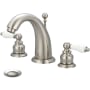 Pioneer Faucets Brentwood 1.2 GPM Widespread Bathroom Faucet with Porcelain Lever Handles, Brass Pop-Up Drain, and Spout and Valve Escutcheons Brushed Nickel