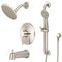 Pioneer Faucets Motegi Tub and Shower Trim Package with 1.75 GPM Multi Function Shower Head PVD Brushed Nickel