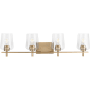 Progress Lighting Calais 4 Light 34" Wide Bathroom Vanity Light with Clear Glass Shades Vintage Brass