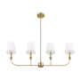 Prominence Home Billet 4 Light 37" Wide Linear Chandelier with Cotton Shades Brushed Gold