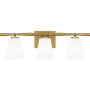 Quoizel Brindley 3 Light 24" Wide Vanity Light with Frosted Glass Shades Aged Brass