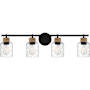 Quoizel Baltic 4 Light 34" Wide Vanity Light with Water Glass Shades with Water Glass Shades Matte Black