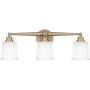 Quoizel Cecilia 3 Light 24" Wide Bathroom Vanity Light with Sandblasted Glass Shades Bronze Gold