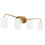 Quorum International Rutherford 4 Light 32" Wide Vanity Light with Satin Opal Shades Brushed Brass