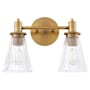 Quorum International Lawton 2 Light 14" Wide Vanity Light with Clear, Ribbed Glass Shades Brushed Brass