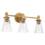 Quorum International Lawton 3 Light 22" Wide Vanity Light with Clear, Ribbed Glass Shades Brushed Brass