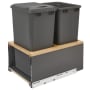 Rev-A-Shelf Legrabox 16-1/2"W Built In Pull Out Double 50 Qt / 12.5 Gallon Trash Can / Waste System for Full Height Cabinets with Soft Close Slides Orion Gray / Maple